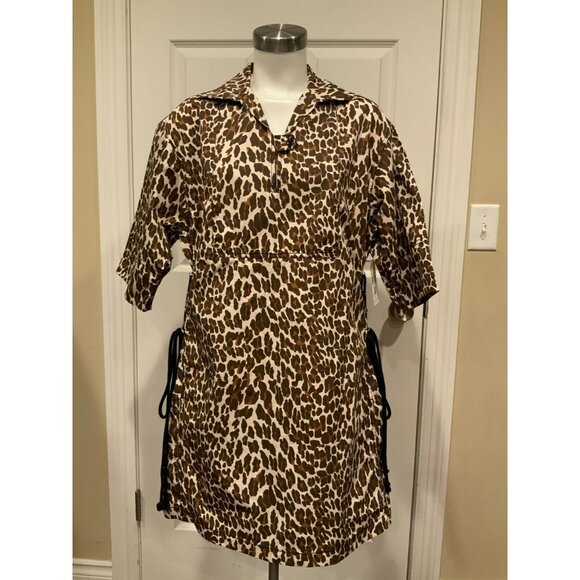 Tory Burch Brown Animal Leopard Print Reva Collared Shirt Dress, Size 4 - Picture 2 of 10